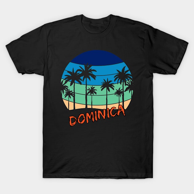 Dominica Retro Vintage Sunset Beach Design T-Shirt by eliteshirtsandmore